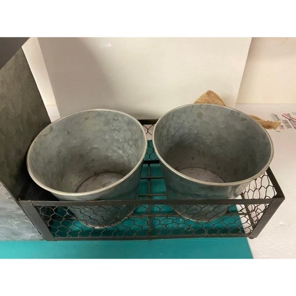 New Galvanized Tin Birdhouse with Two Planter Pots - Picture 6 of 8